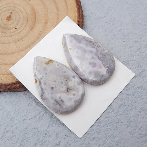 Paire de cabochons à dos plat en forme de goutte d'agate violette, 27 x 18 x 4 mm, 6,5 g