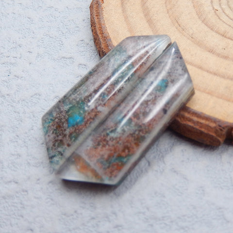 Intarsia of Chrysocolla And White Quartz Cabochons Paired 30x9x5mm, 4.8g