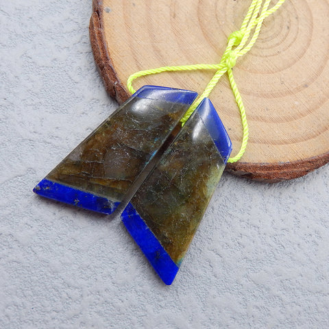 Intarsia of Labradorite and Lapis Lazuli Earring Beads 26x13x4mm, 6.9g