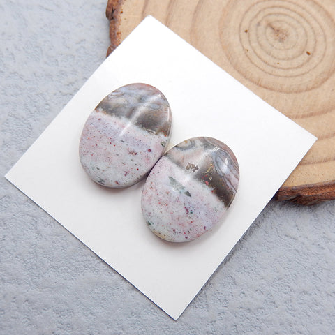 Paire de cabochons de pierres précieuses ovales en jaspe océanique naturel, 19 x 14 x 4 mm, 4,7 g