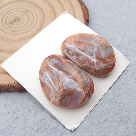 Natural Bamboo Agate Cabochons Paired 23X18X4mm, 5.8g