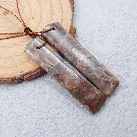 天然蘑菇碧玉钻孔耳环一对 41x9x4mm,6.7g