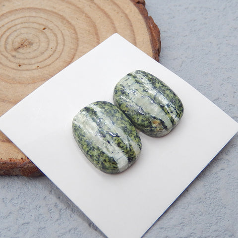 Natural Green Zabra Jasper Cabochons Paired 16x12x3mm, 3.7g