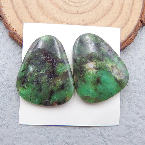 Paire de cabochons en pierres précieuses de chrysocolle naturelle, 27 x 23 x 4 mm, 7,8 g