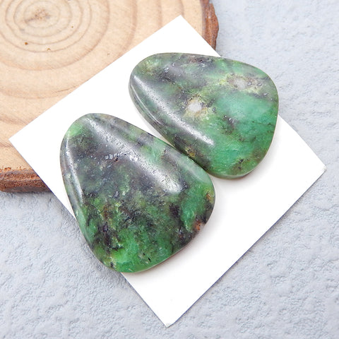 Paire de cabochons en pierres précieuses de chrysocolle naturelle, 27 x 23 x 4 mm, 7,8 g