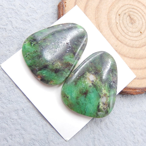 Paire de cabochons en pierres précieuses de chrysocolle naturelle, 27 x 23 x 4 mm, 7,8 g