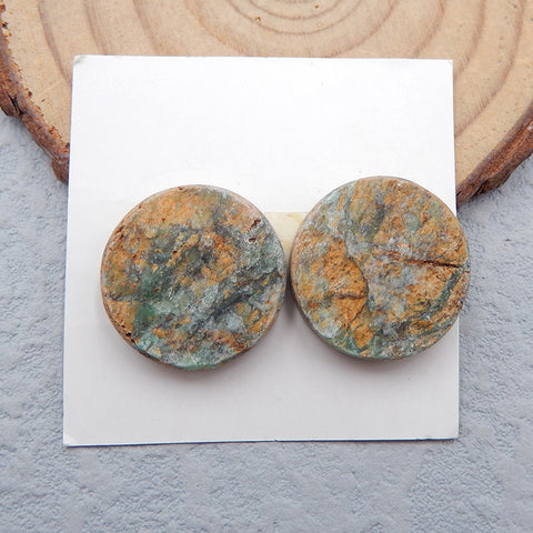 Paire de cabochons ronds en opale verte naturelle, 18 x 18 x 5 mm, 5,9 g