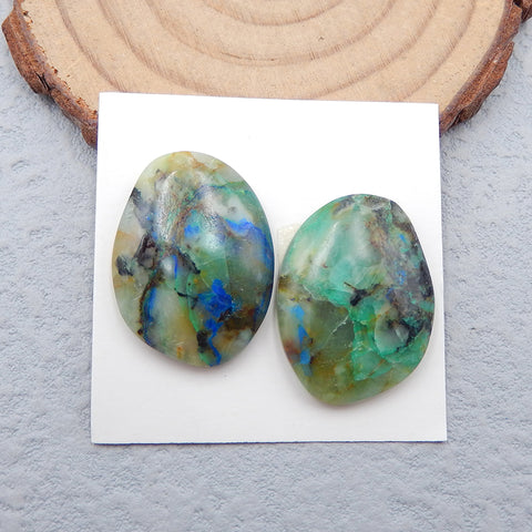 Paire de cabochons en pierres précieuses de chrysocolle naturelle, 24 x 18 x 4 mm, 7,0 g