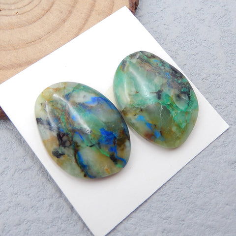 Natural Chrysocolla Cabochons Paired 24X18X4mm, 7.0g