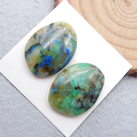 Paire de cabochons en pierres précieuses de chrysocolle naturelle, 24 x 18 x 4 mm, 7,0 g