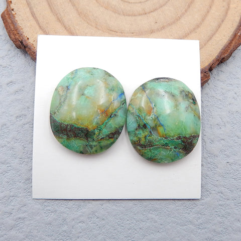 Paire de cabochons en pierres précieuses de chrysocolle naturelle, 20x17x4 mm, 6,1 g