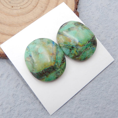 Paire de cabochons en pierres précieuses de chrysocolle naturelle, 20x17x4 mm, 6,1 g