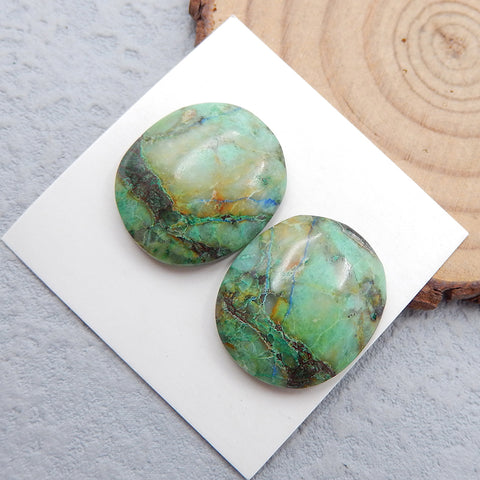 Paire de cabochons en pierres précieuses de chrysocolle naturelle, 20x17x4 mm, 6,1 g