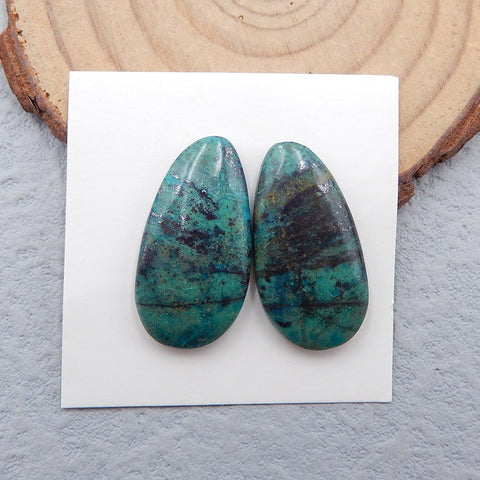 Paire de cabochons en pierres précieuses de chrysocolle naturelle, 25x13x4 mm, 5,8 g