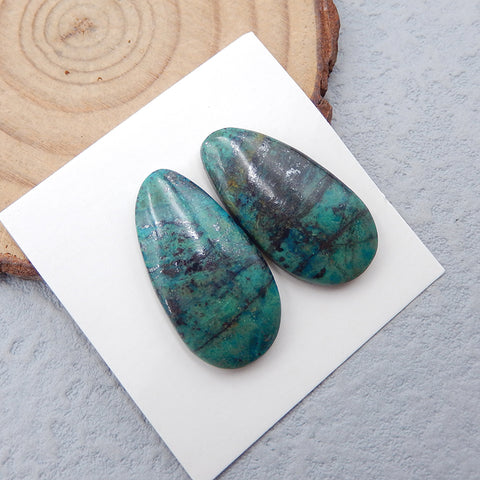 Paire de cabochons en pierres précieuses de chrysocolle naturelle, 25x13x4 mm, 5,8 g