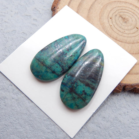 天然 Chrysocolla 宝石凸圆形一对，25x13x4mm，5.8g