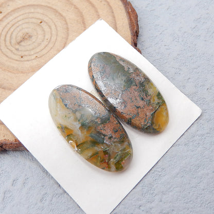Paire de cabochons de pierres précieuses ovales en jaspe océan naturel, 27 x 13 x 3 mm, 3,8 g