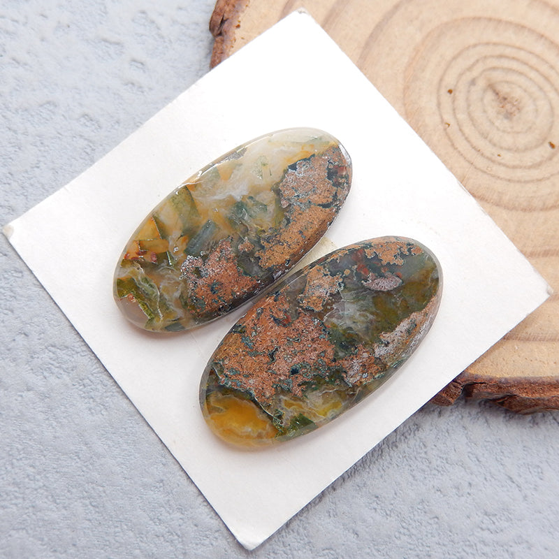 Paire de cabochons de pierres précieuses ovales en jaspe océan naturel, 27 x 13 x 3 mm, 3,8 g