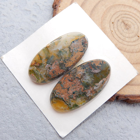 Natural Ocean Jasper Cabochons Paired 27x13x3mm, 3.8g