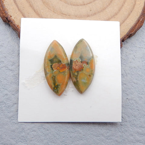 Paire de cabochons de pierres précieuses ovales en jaspe de forêt tropicale naturelle, 21x10x3 mm, 2,2 g