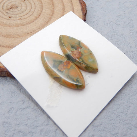 Natural Rainforest Jasper Cabochons Paired 21x10x3mm, 2.2g