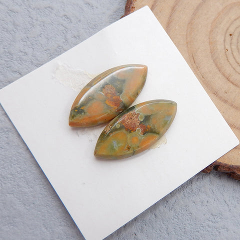 Natural Rainforest Jasper Cabochons Paired 21x10x3mm, 2.2g