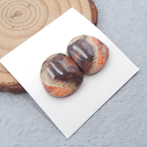 Natural Mushroom Jasper Cabochons Paired 16x14x4mm, 5.2g