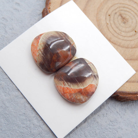 Natural Mushroom Jasper Cabochons Paired 16x14x4mm, 5.2g