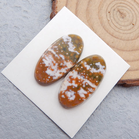 Natural Ocean Jasper Cabochons Paired 26x13x3mm, 4.3g