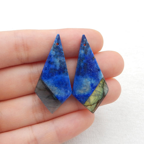 Intarsia of Lapis Lazuli and Labradorite Earring Beads 38x18x5mm, 9.3g