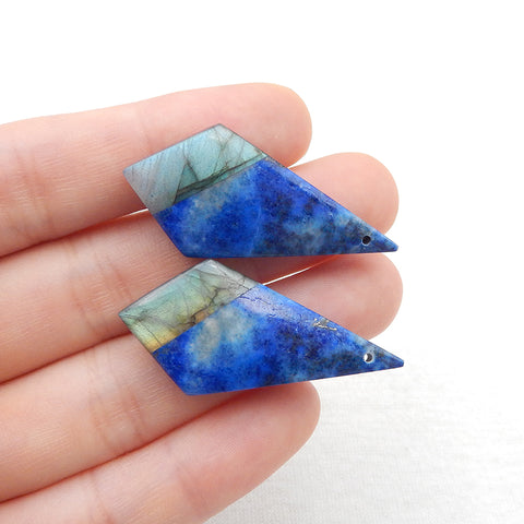 Intarsia of Lapis Lazuli and Labradorite Earring Beads 38x18x5mm, 9.3g