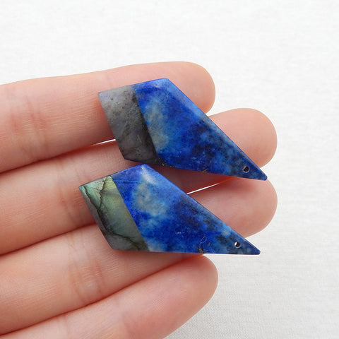 Intarsia of Lapis Lazuli and Labradorite Earring Beads 38x18x5mm, 9.3g