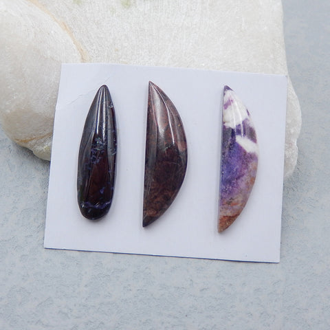 3 PCS Natural Sugilite Cabochons 38X11X6mm, 41X10X5mm, 13.5g