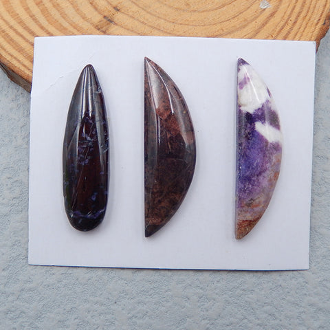 3 PCS Natural Sugilite Cabochons 38X11X6mm, 41X10X5mm, 13.5g