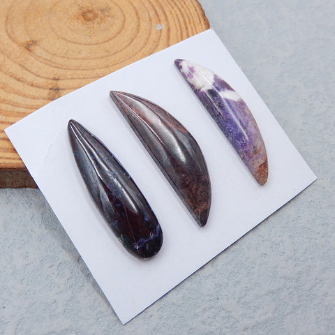 3 PCS Natural Sugilite Cabochons 38X11X6mm, 41X10X5mm, 13.5g