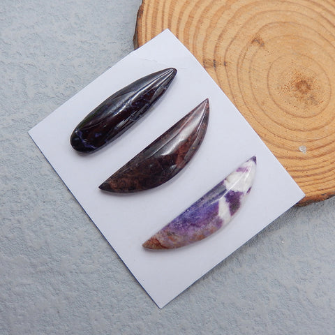 3 PCS Natural Sugilite Cabochons 38X11X6mm, 41X10X5mm, 13.5g