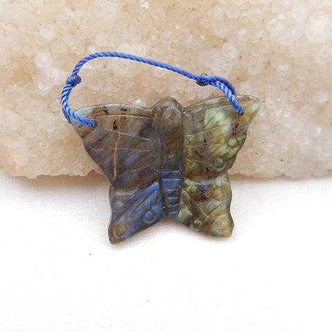 Natural Labradorite Carved butterfly Pendant Bead 28x35x5mm, 8.5g