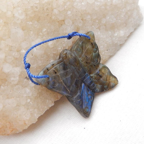 Natural Labradorite Carved butterfly Pendant Bead 28x35x5mm, 8.5g