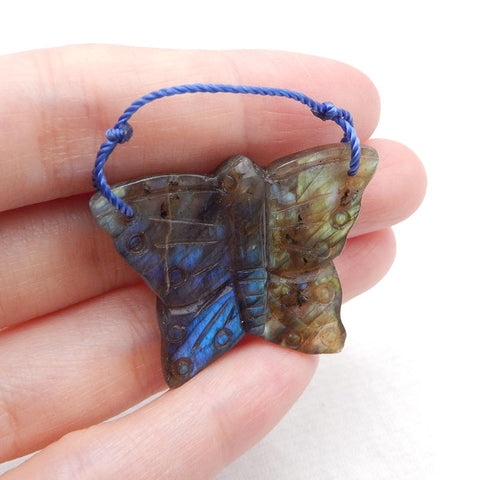 Natural Labradorite Carved butterfly Pendant Bead 28x35x5mm, 8.5g