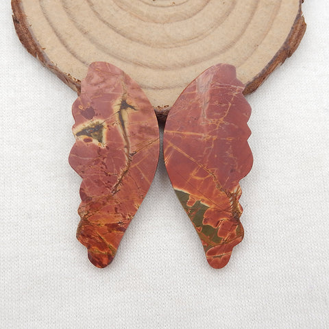 Natural Red Creek Jasper Carved butterfly wings Cabochons 43x19x4mm, 7.8g