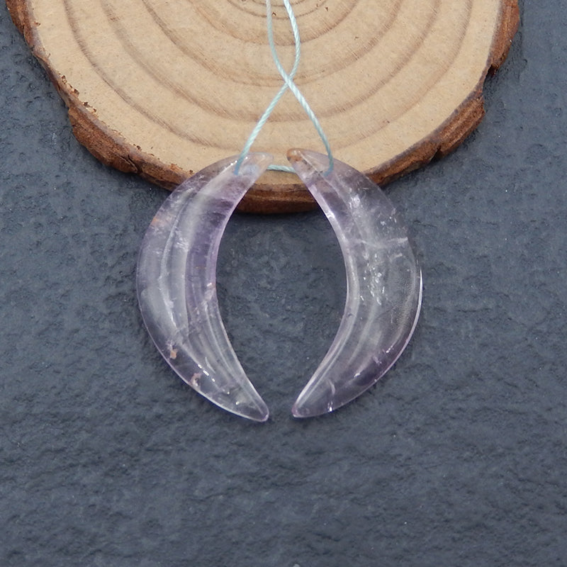 Paire de boucles d'oreilles en pierres précieuses en forme de lune avec améthyste, 33x10x4 mm, 5,0 g