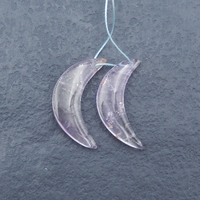 Paire de boucles d'oreilles en pierres précieuses en forme de lune avec améthyste, 33x10x4 mm, 5,0 g