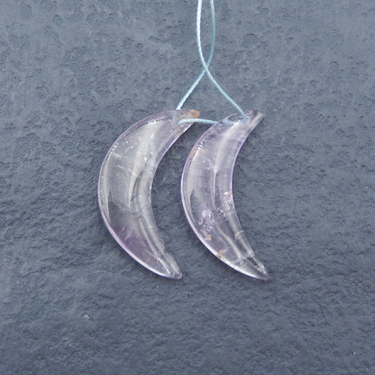 Paire de boucles d'oreilles en pierres précieuses en forme de lune avec améthyste, 33x10x4 mm, 5,0 g