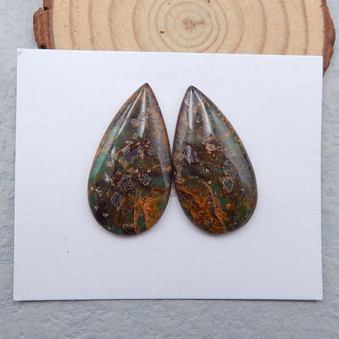 Paire de cabochons de pierres précieuses en forme de goutte d'opale verte naturelle, 33 x 18 x 4 mm, 7,86 g