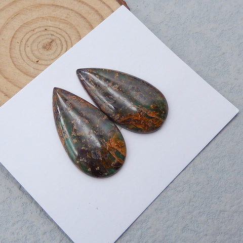 Natural Green Opal Cabochons Paired 33x18x4mm, 7.9g