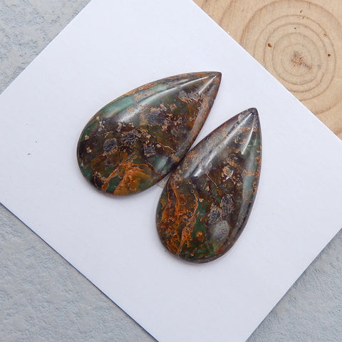 Paire de cabochons de pierres précieuses en forme de goutte d'opale verte naturelle, 33 x 18 x 4 mm, 7,86 g