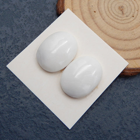 Natural White Agate Cabochons Paired 20x15x5mm, 5.8g