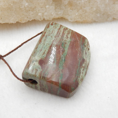 Natural Green Stripe Pendant Bead 31x26x13mm, 17.9g