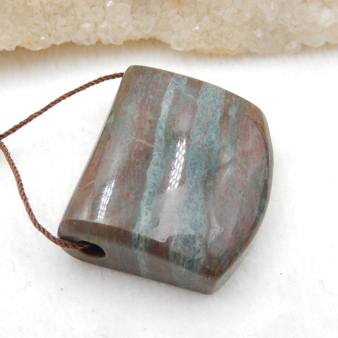 Natural Green Stripe Pendant Bead 31x27x12mm, 18.6g