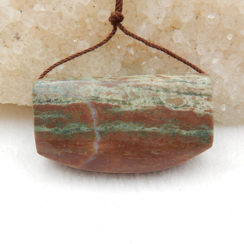 Natural Green Stripe Pendant Bead 36x20x10mm, 14.5g